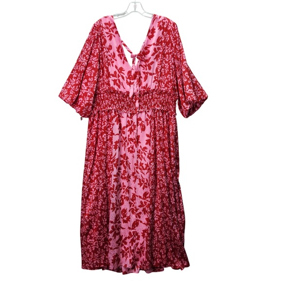 Taylor Dress Womens Plus 20W Pink Red Gown Slit Peasant Chiffon Midi Boho Flowy  Dresses